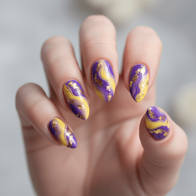 Purple Yellow Gold Glitter Abstract Nails