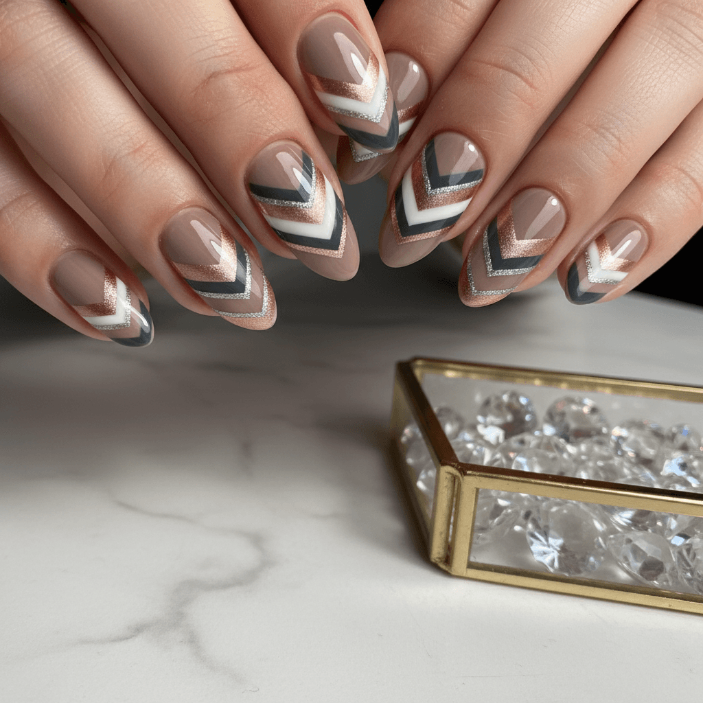 Sophisticated Photo-real Salon Chevron Nails