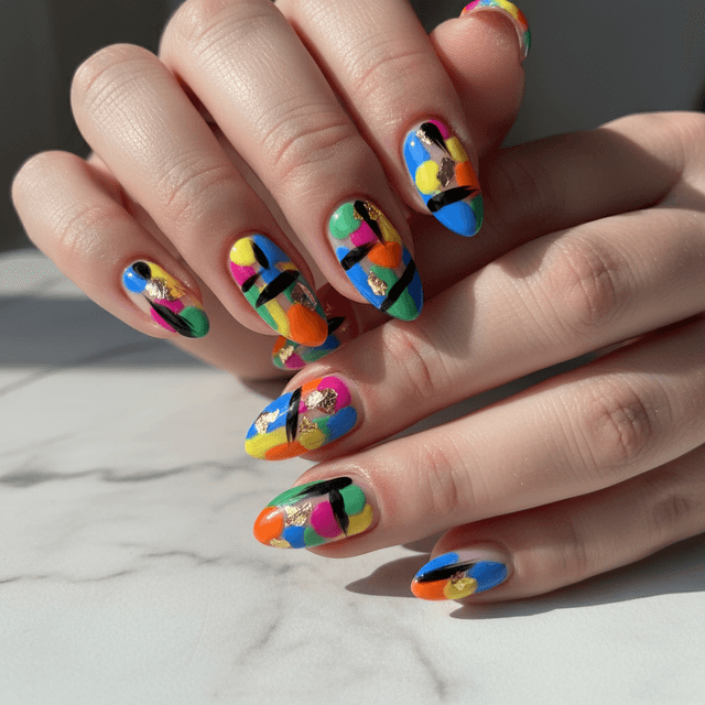Colorful Geometric Shapes Brush Strokes Abstract Nails