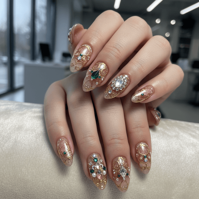 Sophisticated Photo-real Salon Embellished Nails