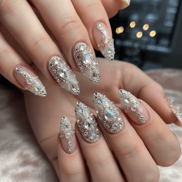 Beautiful Photo-real Salon Rhinestone Nails