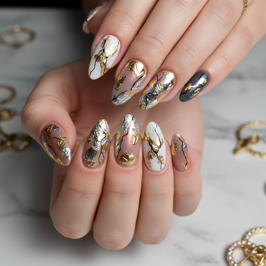 Sophisticated Photo-real Salon Foil Nails